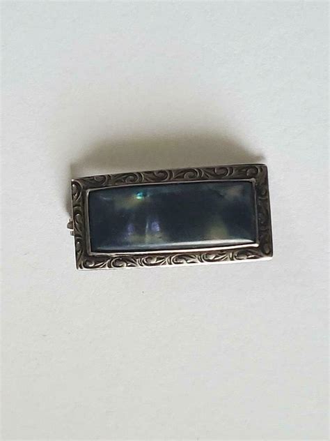 Antique Art Deco Sterling Art Glass Pin Gem