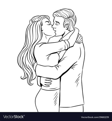 kissing couple coloring book royalty  vector image couple