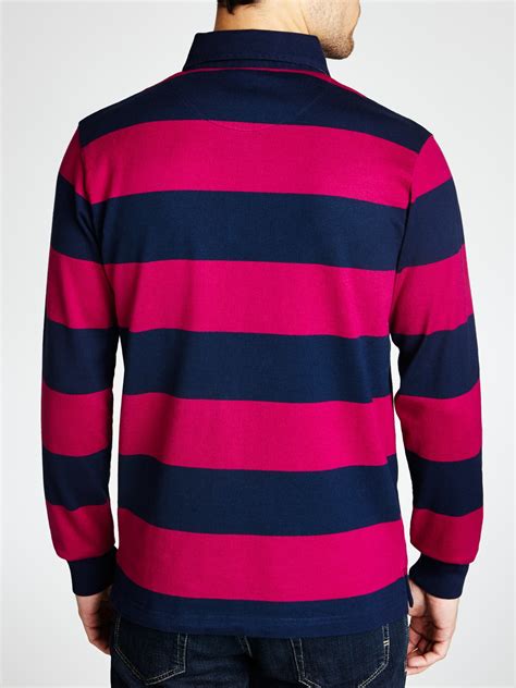 gant cotton bar stripe long sleeve rugby shirt  plum purple  men lyst