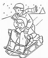 Winter Coloring Pages Sledding Print Kids Color Cartoon sketch template