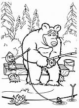 Masha Bear Coloring Pages Rods Fishing Kids Sheet Pages2color Popular sketch template