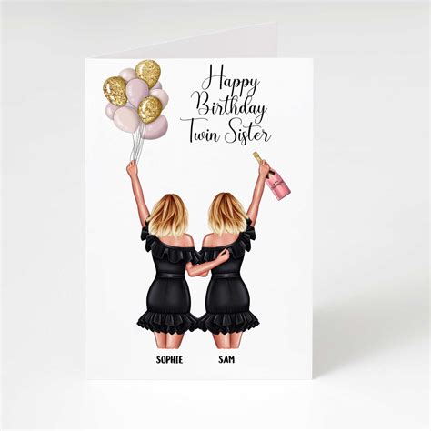twin sister birthday card twin sister card twinnie cards etsy