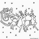 Santa Reindeer Sleigh Coloring Pages Flying Drawing Printable Claus His Print Color Xmas Drawings Book Clip sketch template