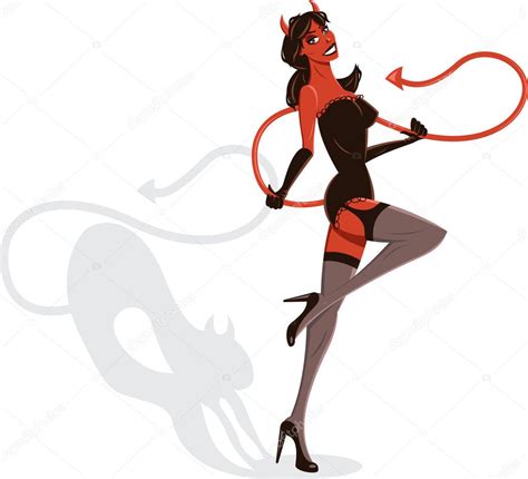 Devil Woman Halloween Pin Up Illustratio — Stock Vector