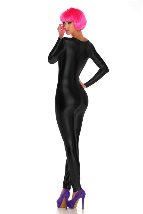 Adult Metallic Zip Front Woman Black Bodysuit 55 99 The Costume Land