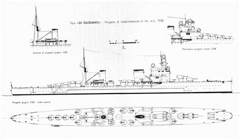 [1599x937] Proposed 1938 Plans For The Conversion Of The Giussano Class