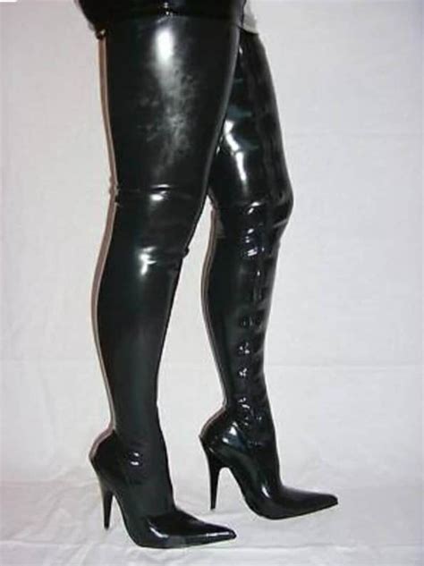 Latex Rubber Thigh Boots Rubber Fetish Boots Dominatrix Etsy