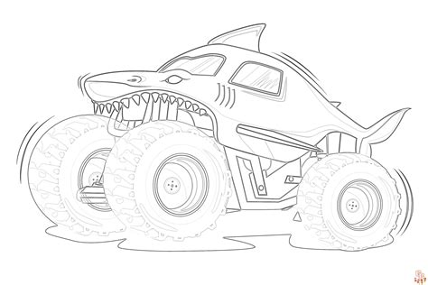 shark monster truck coloring pages printable  easy