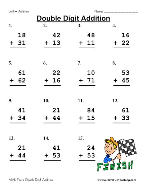 fun  engaging math double digit addition worksheet   classroom