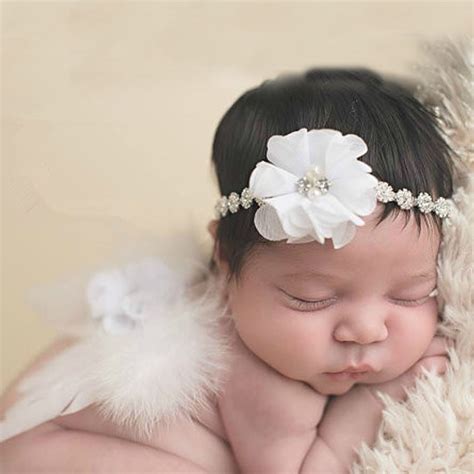 baby girl angel style lace floral  rhinestone toddler headband