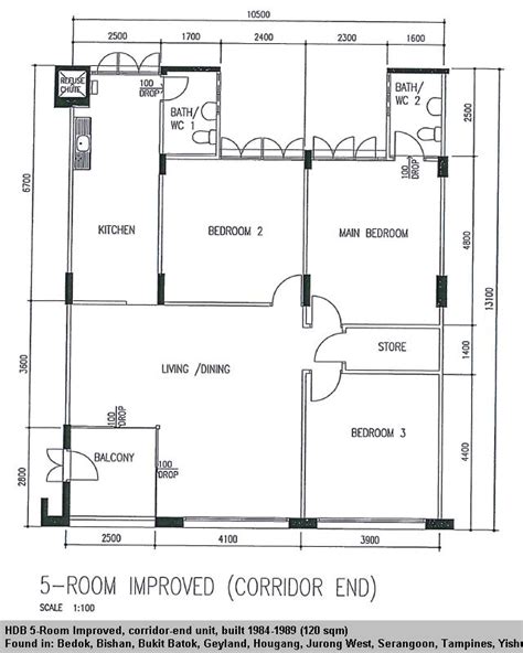 Hdb 5 Room Improved Flat 120 Sqm Bungalow Floor Plans Floor Plan