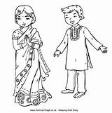 Indian Colouring Coloring Children Pages India Around Kids Girl Diwali Saree Traditional Activities Village Activity Thinking Costume Activityvillage Printable Girls sketch template