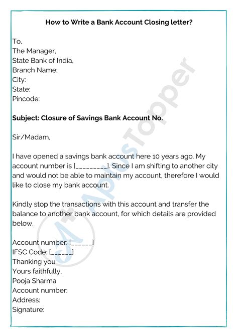 bank account closing letter format sample    write  bank