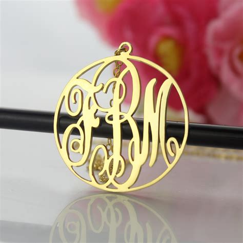 personalized gold vine font circle initial monogram necklace