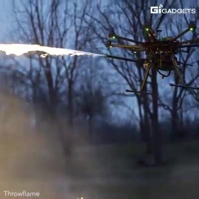 flame throwing drone  action