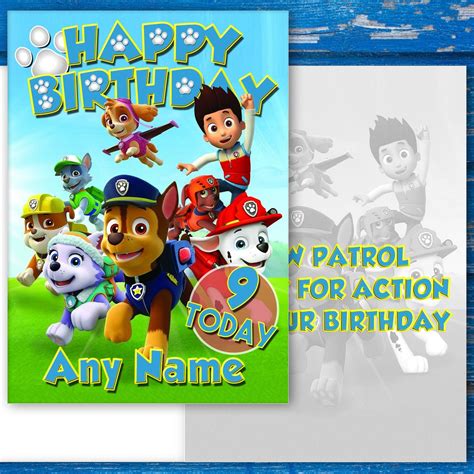 paw patrol birthday card customise    age large etsy