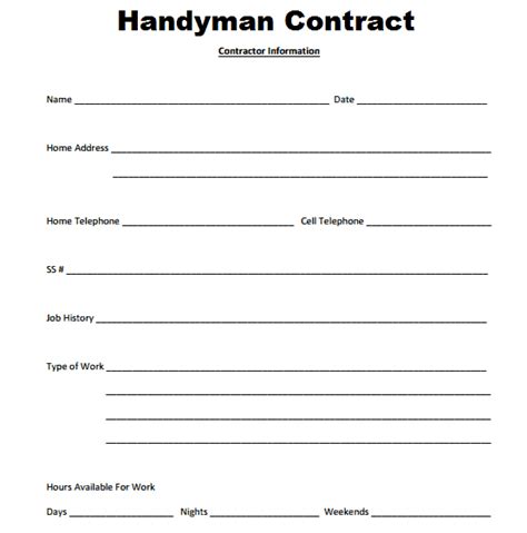handyman contract templates word excel fomats