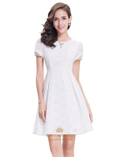 Elegant White Short Semi Formal Dresses With Short Sleeves