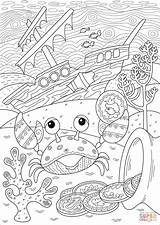 Coloring Sunken Ship Crab Treasure Crabs Pages Found Near Printable Coral Reef Drawing Crustacean Books Supercoloring sketch template
