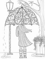 Umbrella Coloring Girl Adult Prettiest Pages sketch template