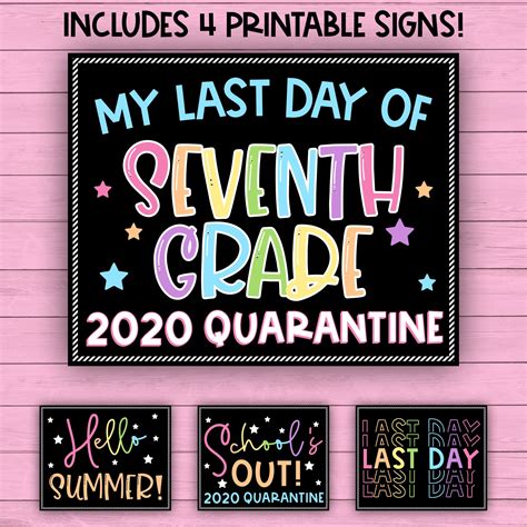 day   grade school printable sign bundle seventh etsy