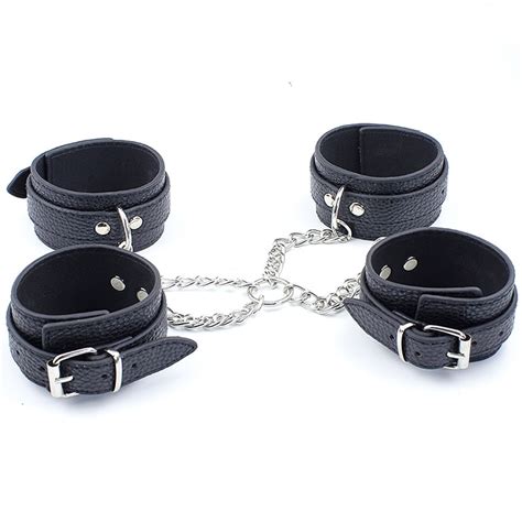 Hand And Leg Bondage Restraints Chain Wrist Ankle Cuffs Leather Harness