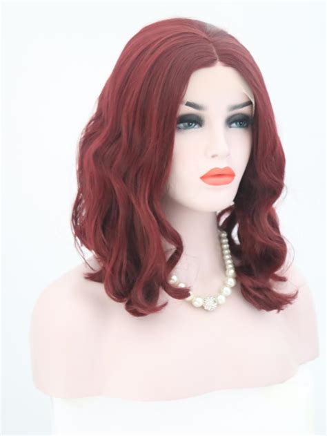Wine Red Bob Wavy Lace Front Wig Synthetic Wigs Babalahair