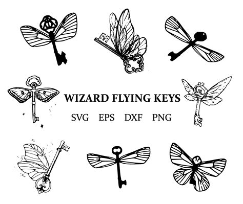 wizard flying keys magic keys cricut svg files antique key clipart