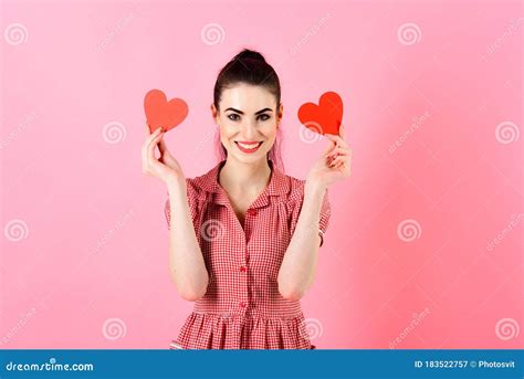 full  love happy girl smiles  valentine hearts stock image
