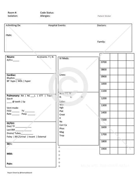 nurse icu report sheet day shift etsy icu nursing nurse report