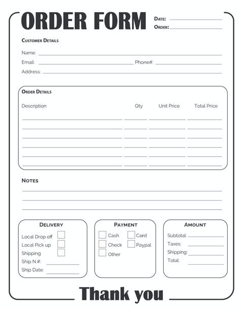 blank order form template word