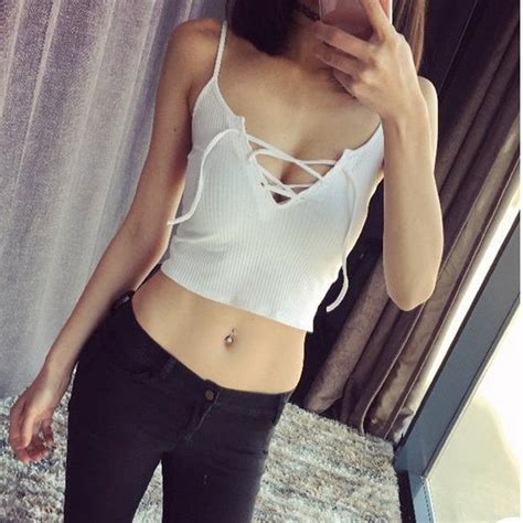 Women Sexy V Neck Sleeveless White Cropped Tank Top Online Store For