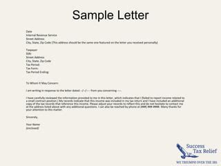 write  letter  explanation   irs  success tax