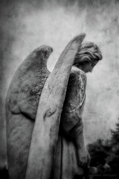 Black And White Cemetery Guardian Angel Wings Photograph