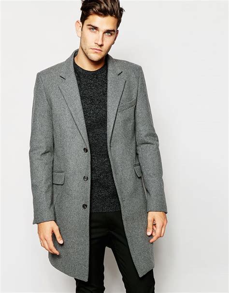lyst asos wool overcoat  light grey  gray  men