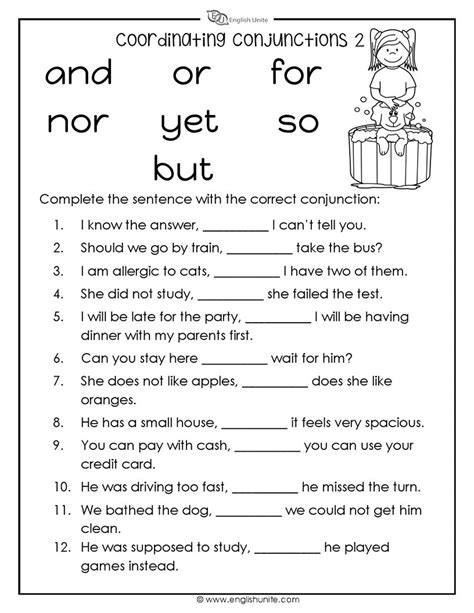 coordinating conjunctions worksheet  answers
