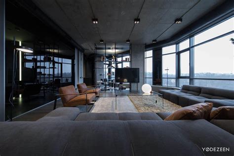 Apartment In Concrete Dark Surfaces And Dramatic Lighting