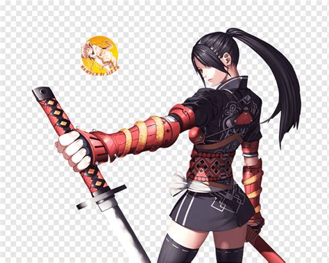 anime ninja girls female katana chibi cartoon weapon png pngwing