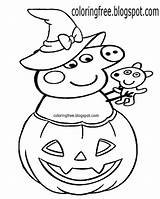 Pig Peppa Coloring Halloween Pages Witch Easy Printable Drawing Cute Pumpkin Color Print Educational Kindergarten Craft Nice Fall Trick Playschool sketch template
