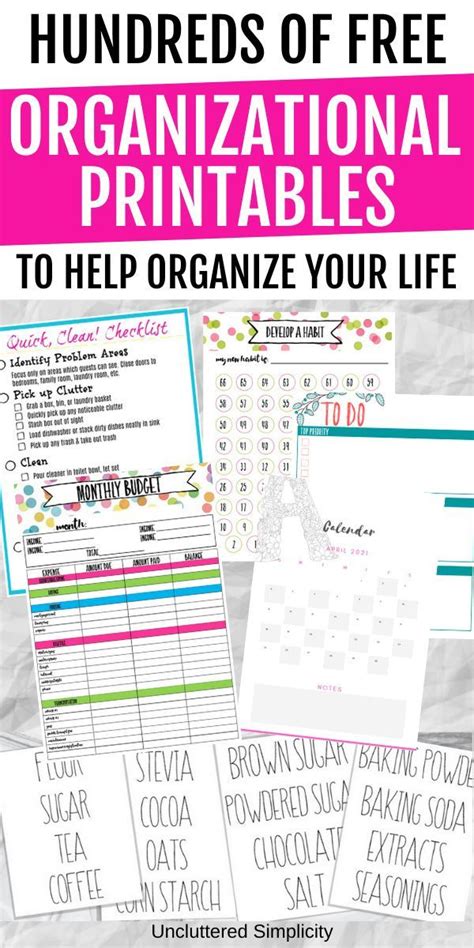 organizational printables   home organize declutter