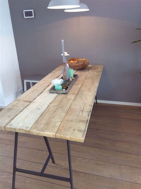 nieuwe tafel steigerhout en ikea schragen home living room living decor diy interior house