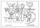 Rodzina Kolorowanki Rodziną Rysunki Kolorowanka Spacer Parku Czas Spędzam Dzieci Rodzice sketch template