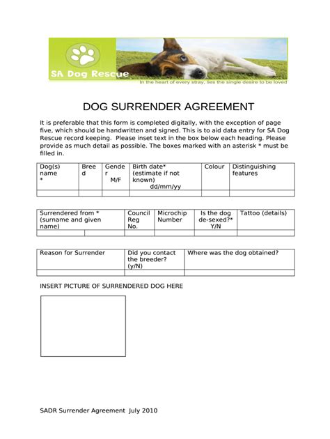 dog surrender agreement  template pdffiller