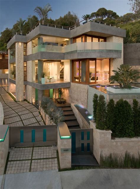 ultra modern mansion stacked exterior driveway   architecture architecture house