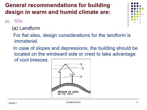 general recommendations  building design  warm  humid climate  site  landform
