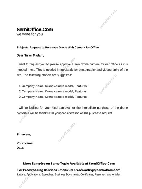 request letter  purchase drone camera  office company  factory semiofficecom
