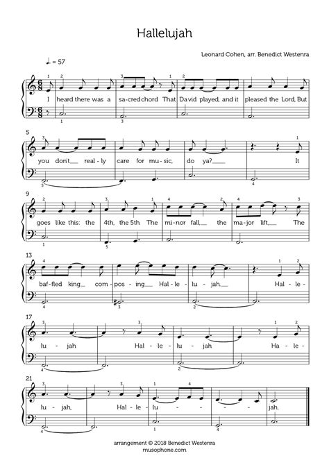 Leonard Cohen “hallelujah” Beginner Piano Arrangement