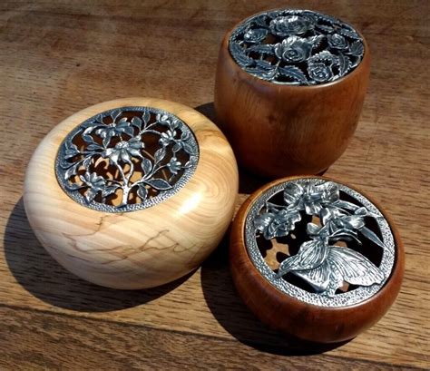 handmade wooden pot  pewter lid brand   norwich norfolk