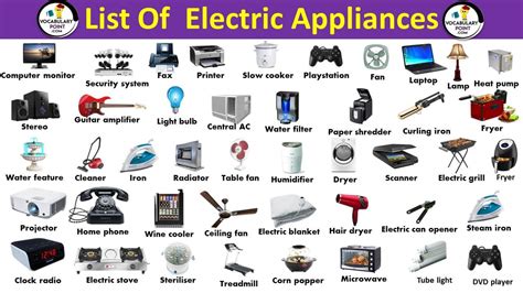list  electric appliances   home archives vocabulary point