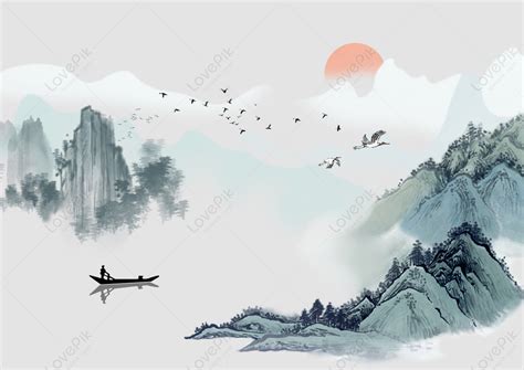 chinese ink  water wind landscape painting   banner background image  lovepik